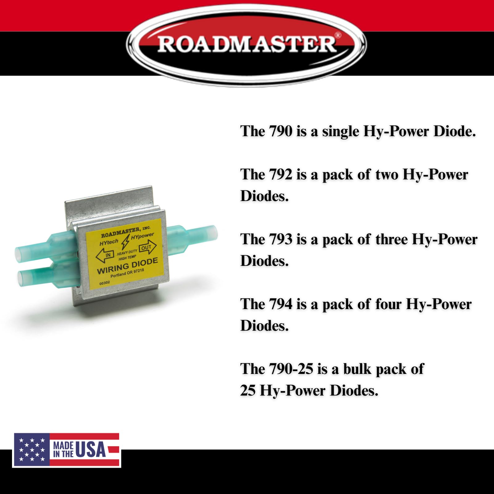 Roadmaster Roadmaster 794 Pack of 4 Hy-Power Diodes Compatible with RVs & Flat Towed Vehicles | Prevents - Outdoor Depot