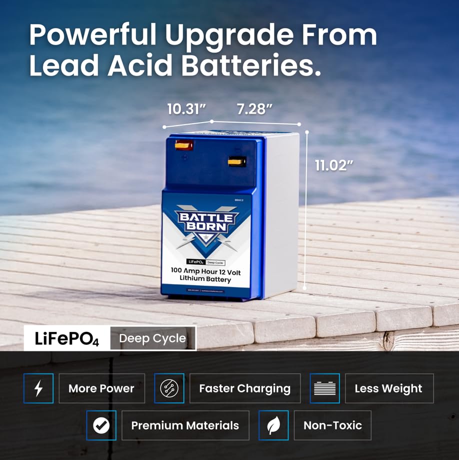 Battle Born Batteries 100Ah 12V GC2 Heated Lithium-Ion (LiFePO4) RV, Marine, Solar, & Off Grid Battery - - Outdoor-Depot.us
