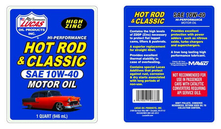 Lucas Oil Lucas Oil 10688 Hot Rod and Classic Car SAE 10W-40 Motor Oil - 1 Quart - Outdoor Depot