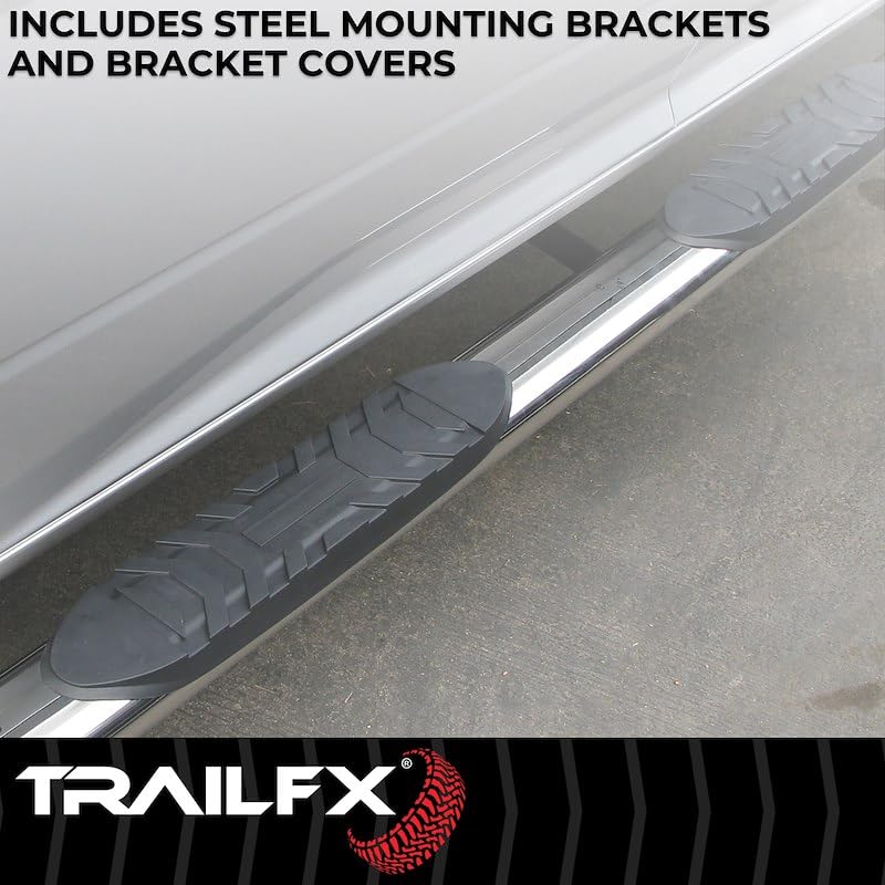 Trailfx TrailFX Nerf Bar Side Steps Fits Ram 1500 Crew Cab 2011–2018 Polished Stainless Steel with Step Pads - Outdoor Depot