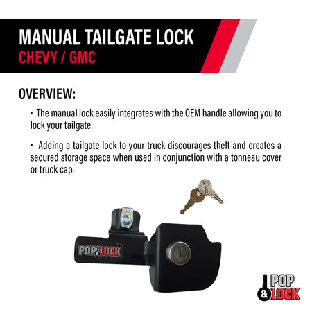 Pop & Lock Pop & Lock – Manual Tailgate Lock for Chevy Silverado and GMC Sierra, Fits 1999 to 2007 Models - Outdoor Depot