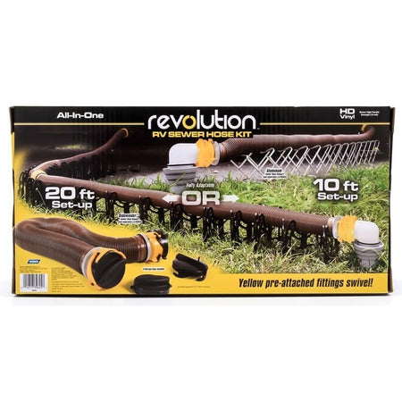 Camco Camco 39625 Revolution 20' Sewer Hose Kit with 360 Degree Swivel Fittings and 4-in1 Elbow Adapter, - Outdoor Depot