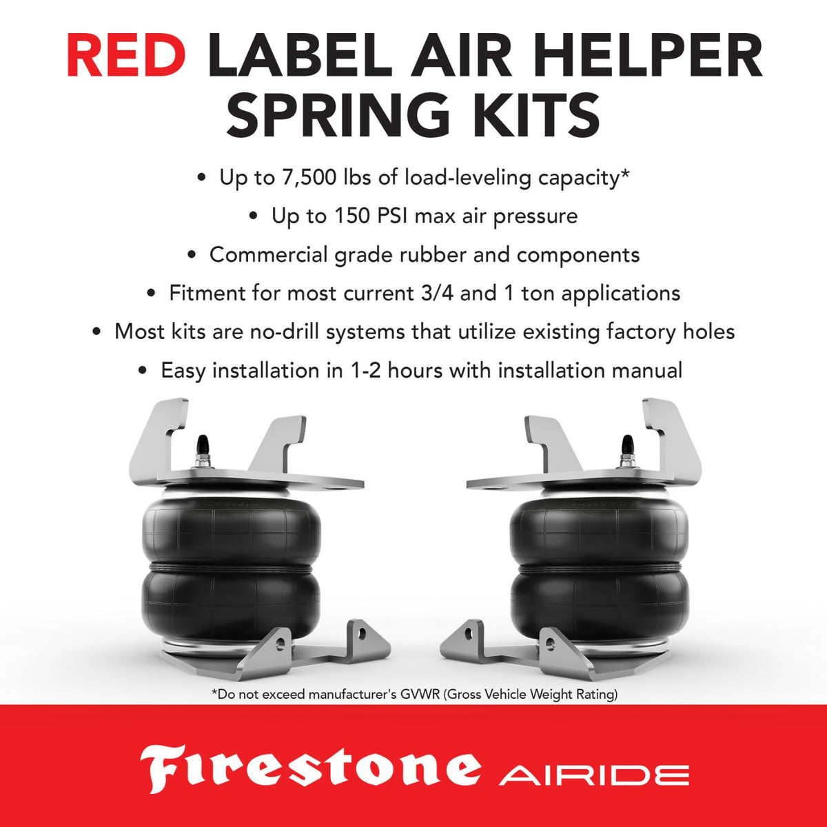 Airide Firestone Airide 2709 Red Label Rear Air Springs Kit fits 2011-2025 Silverado Sierra 2500HD 3500HD | - Outdoor Depot