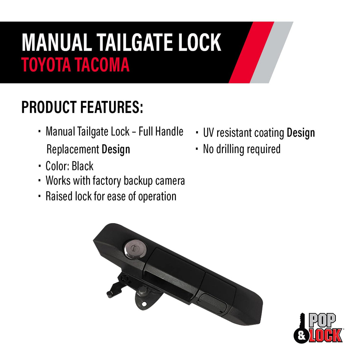 Pop & Lock Pop & Lock PL5400 Black Manual Tailgate Lock with Bolt Codeable Technology for Toyota Tacoma - Outdoor Depot
