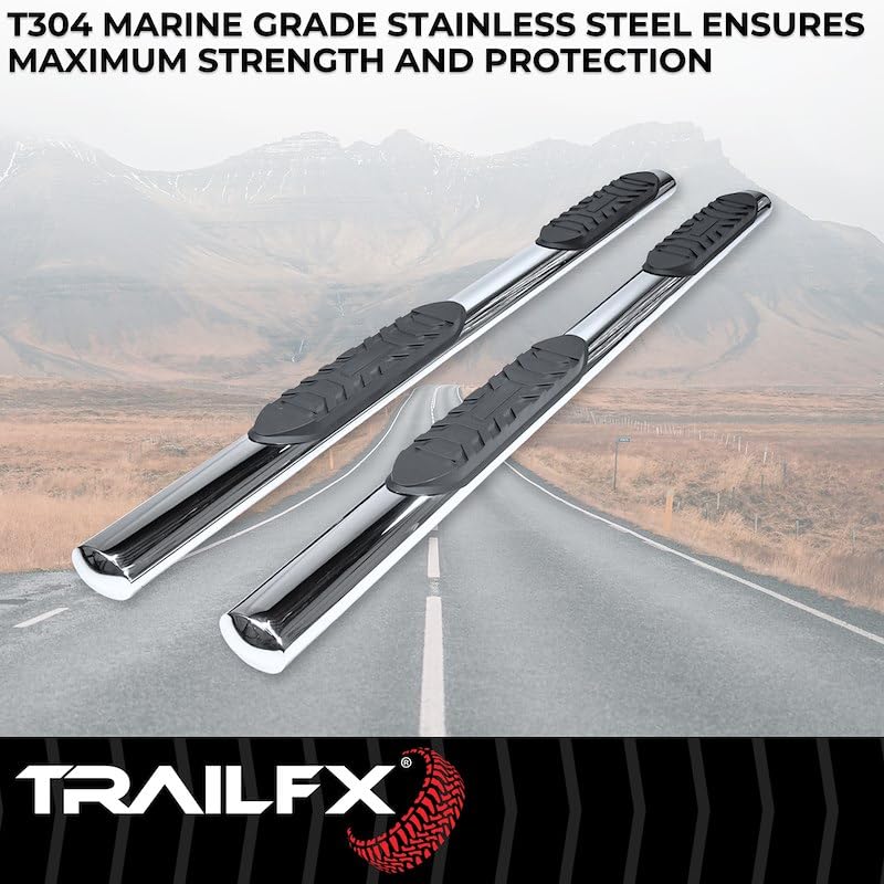Trailfx TrailFX Nerf Bar Side Steps Fits Ram 1500 Crew Cab 2011–2018 Polished Stainless Steel with Step Pads - Outdoor Depot
