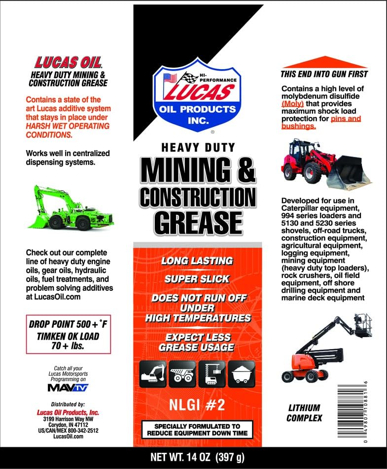 Lucas Oil Lucas Oil H/D Minng & Construction Grease/30x1/14.0 OZ Cartridge - Outdoor Depot