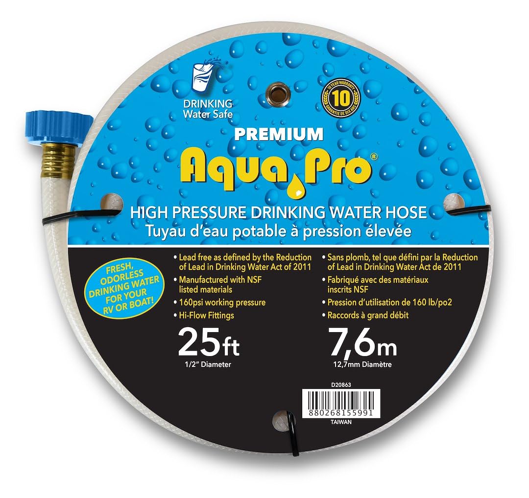 Aquapro Aqua Pro W20863 Fresh Water Hose WATER HOSES RV, 1/2 Inch Diameter, 25 Foot Length, NSF Approved, - Outdoor Depot