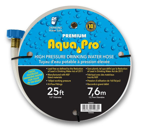 Aquapro Aqua Pro W20863 Fresh Water Hose WATER HOSES RV, 1/2 Inch Diameter, 25 Foot Length, NSF Approved, - Outdoor Depot