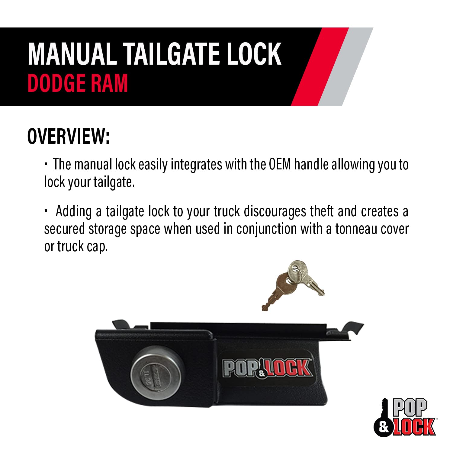Pop & Lock Pop & Lock – Manual Tailgate Lock for Dodge Ram 1500, 2500, and 3500, Fits 2002 to 2008 (Chrome, - Outdoor Depot
