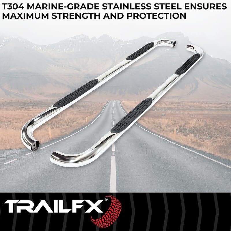 Trailfx Nerf Bars Fits Jeep Gladiator JT 2020-2025 Polished Stainless Steel 3-Inch Round Bent Rocker Panel - Outdoor Depot