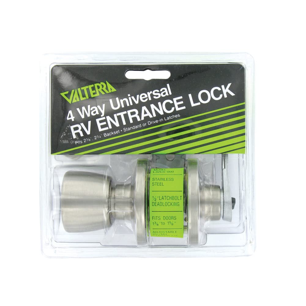 Valterra Valterra L32CS000 Knob/Lever Stainless Lockset with 1-Piece Latch housing with 1/2 Inch Latch Bolt, - Outdoor Depot