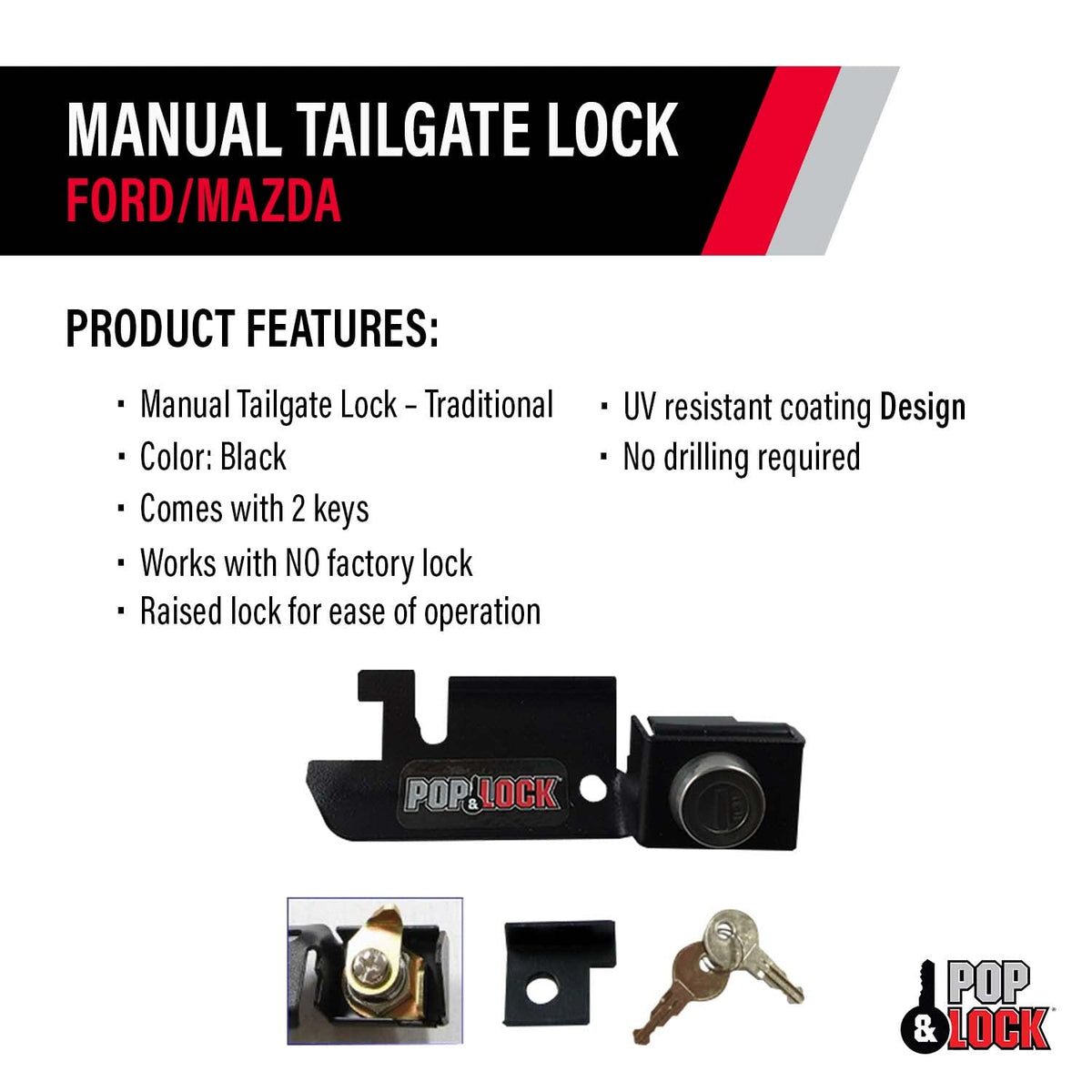 Pop & Lock Pop & Lock – Manual Tailgate Lock for Ford F150, Fits 1987 to 1996 - Works Only with Factory - Outdoor Depot