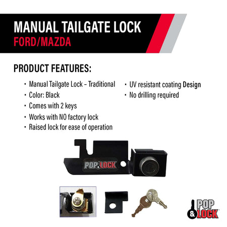 Pop & Lock Pop & Lock – Manual Tailgate Lock for Ford F150, Fits 1987 to 1996 - Works Only with Factory - Outdoor Depot