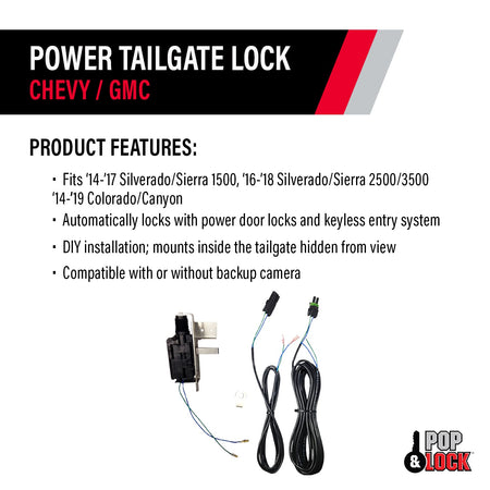 Pop & Lock Pop & Lock – Power Tailgate Lock for Chevrolet Silverado 1500, GMC Sierra 1500 & 2500 (PL8140) - Outdoor Depot