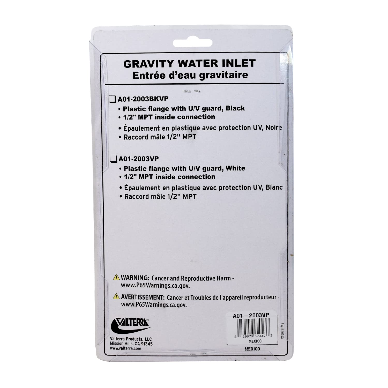 Valterra Valterra A01-2003VP Gravity Water Inlet - White (Carded) - Outdoor Depot