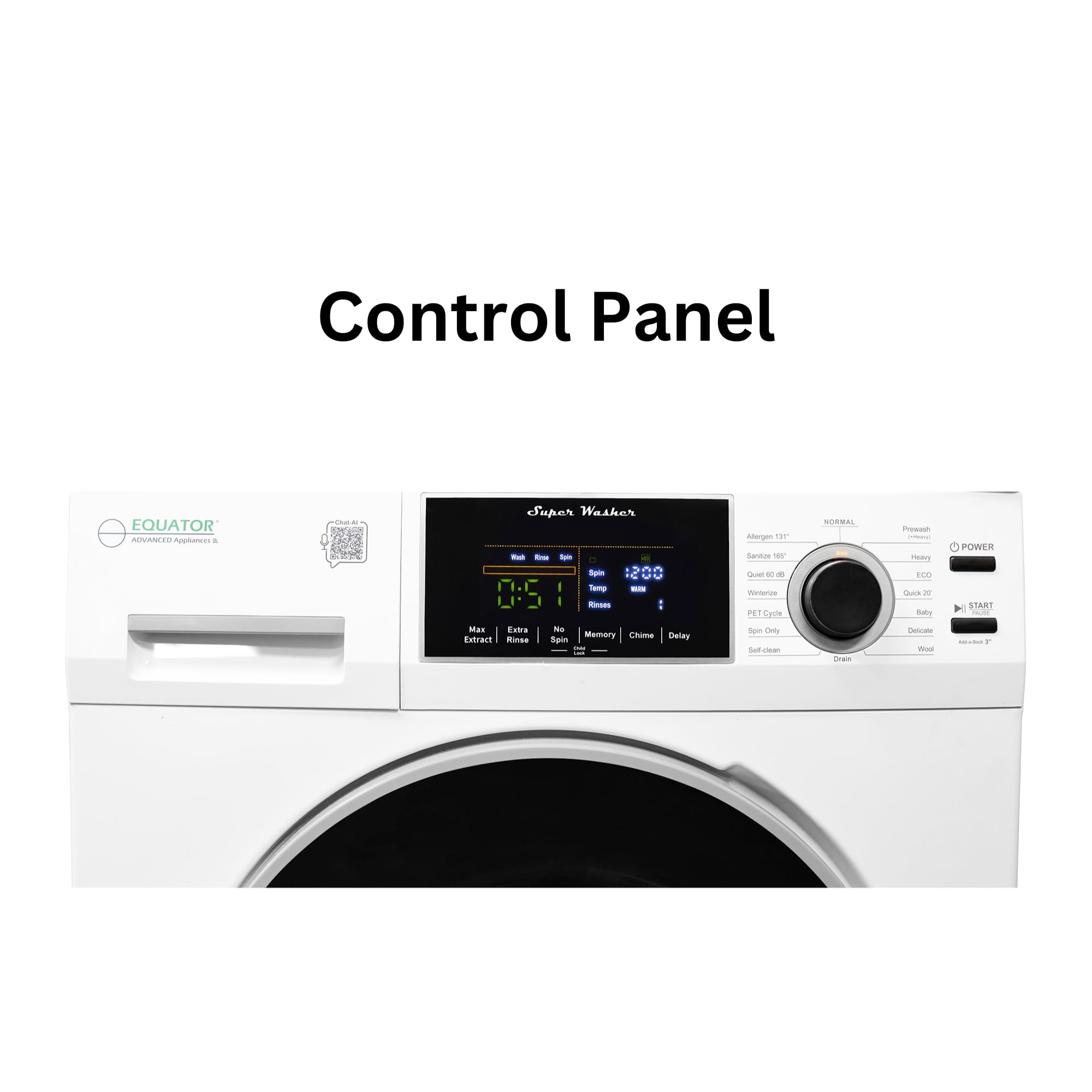 Equator Advanced Appliances Equator Compact Washer 1.6cf/15lbs PET CYCLE 15 Programs 110V (White) - Outdoor Depot