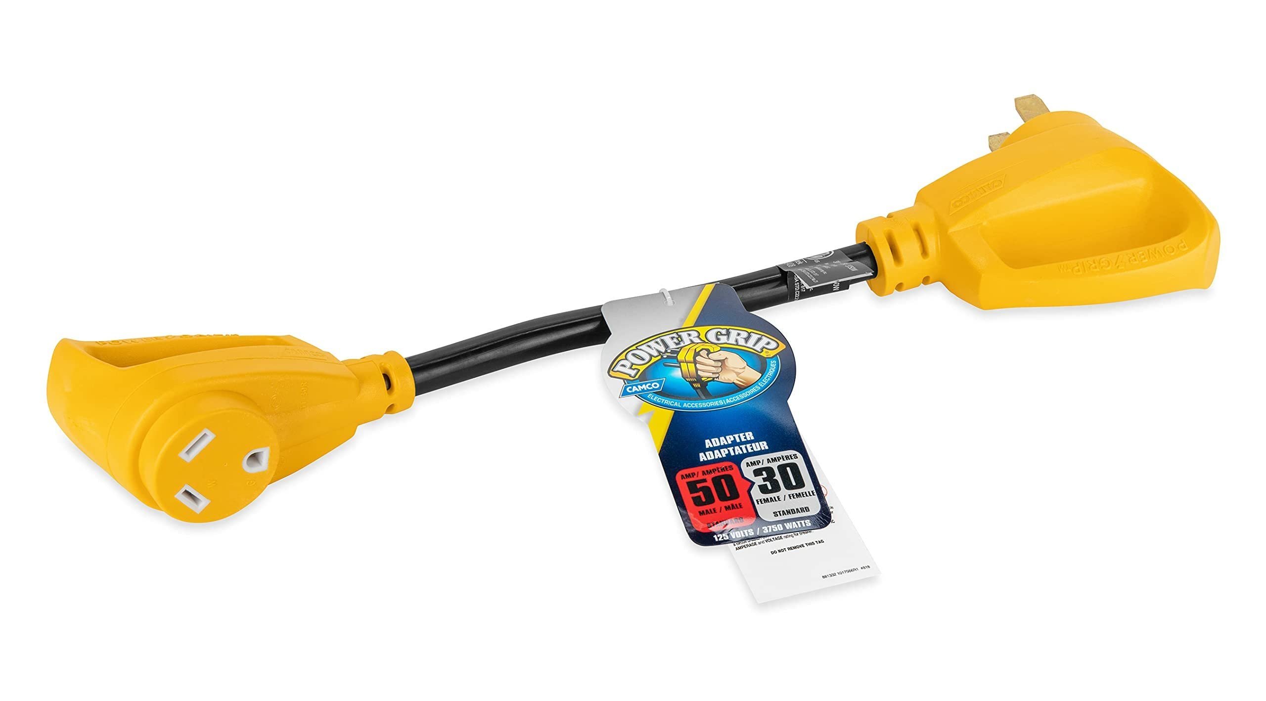 Camco Camco PowerGrip Dogbone RV Electrical Adapter - Features Heavy-Duty 50-Amp Male and 30-Amp Female - Outdoor Depot