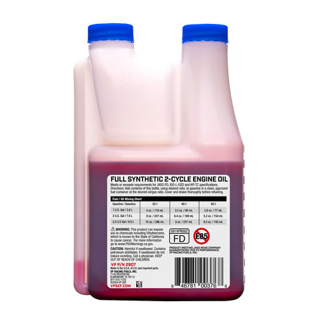 VP Racing VP Racing 2907 Full-Synthetic 2-Cycle Oil for Small Engines, 16 Ounce (1 Pack) - Outdoor Depot