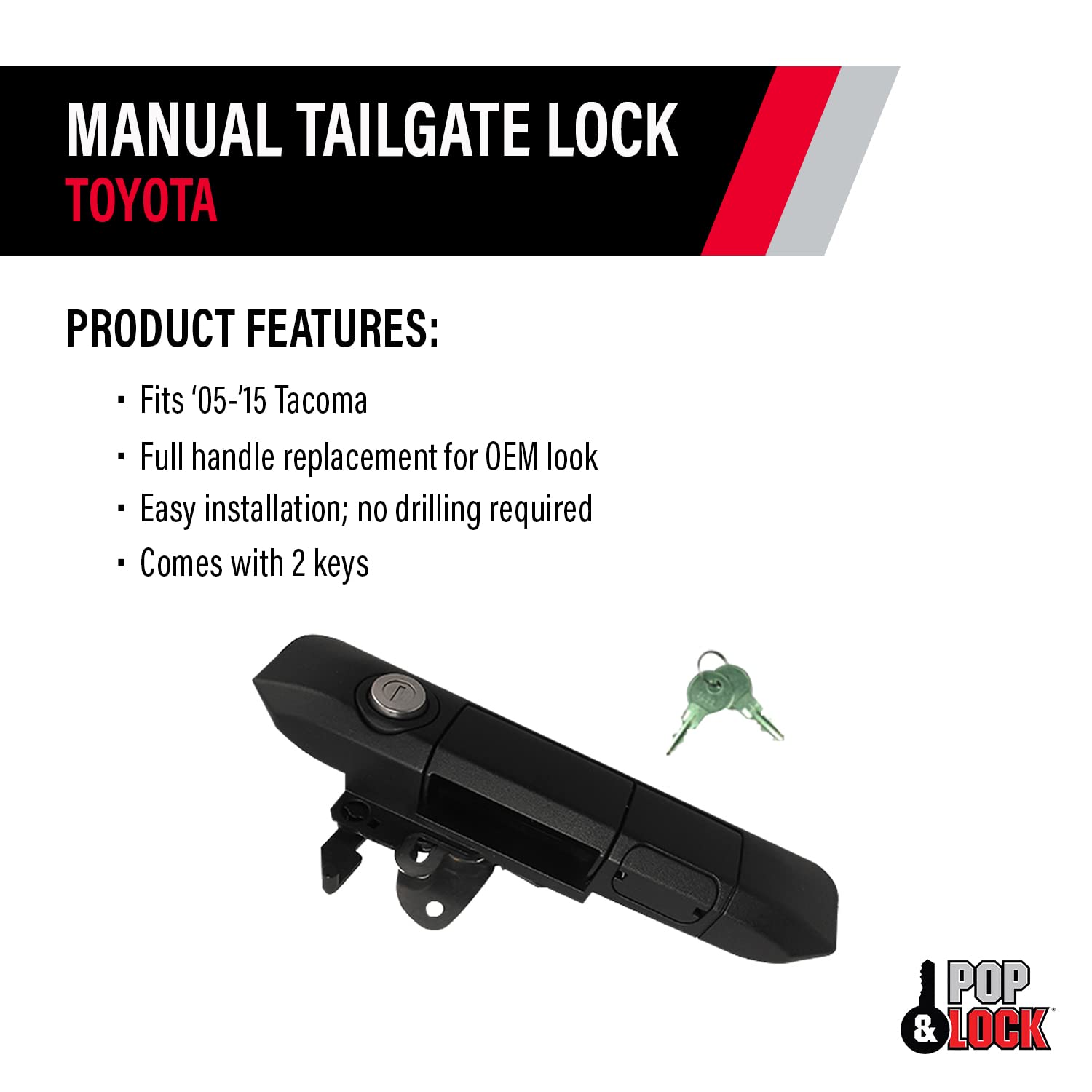 Pop & Lock Pop & Lock PL5500 Black Manual Tailgate Lock Toyota Tacoma (Standard Lock) - Outdoor Depot
