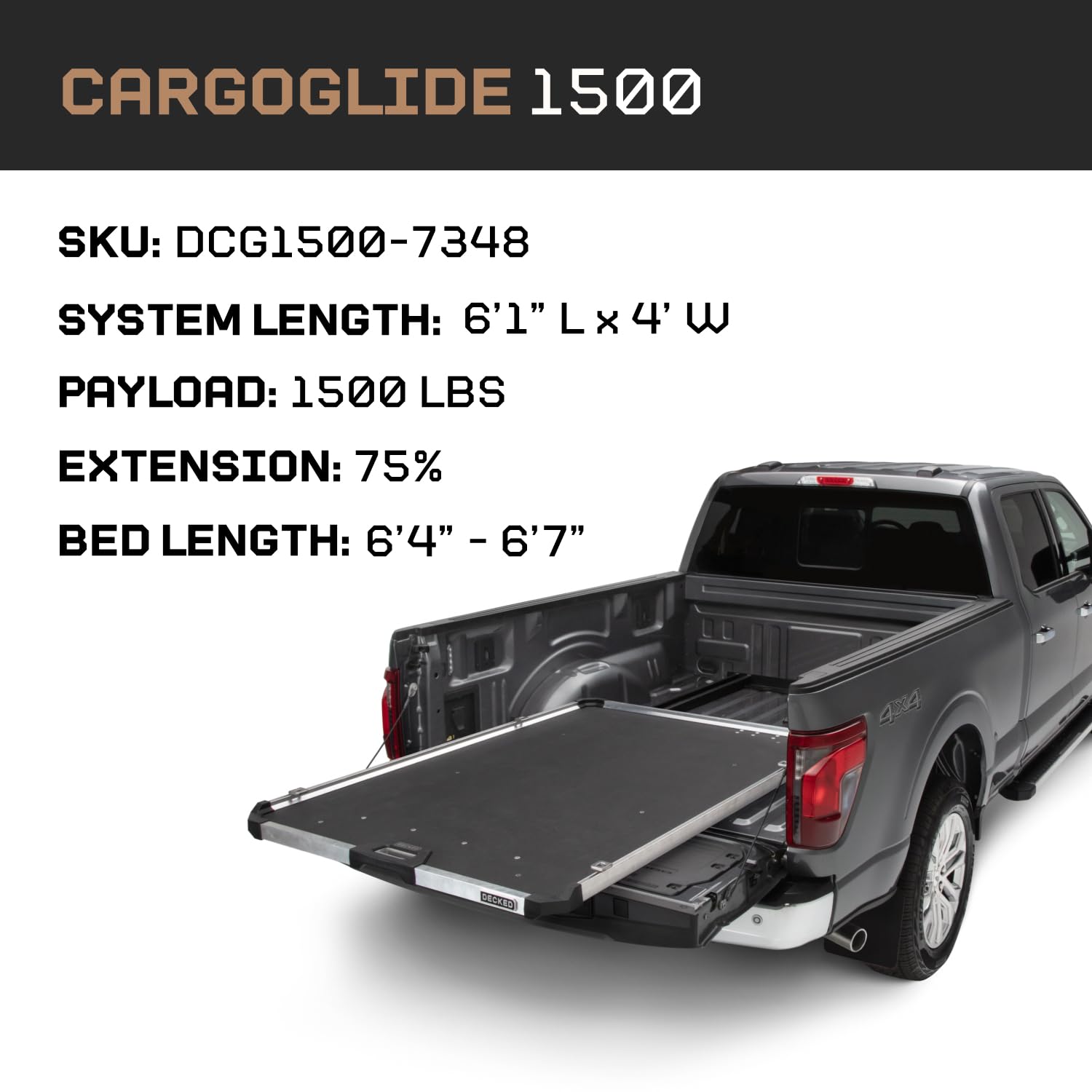 DECKED CargoGlide Truck Bed Slide – 1500 lb Capacity, 75% Extension – Heavy-Duty Pickup Cargo Slide for Easy - Outdoor Depot