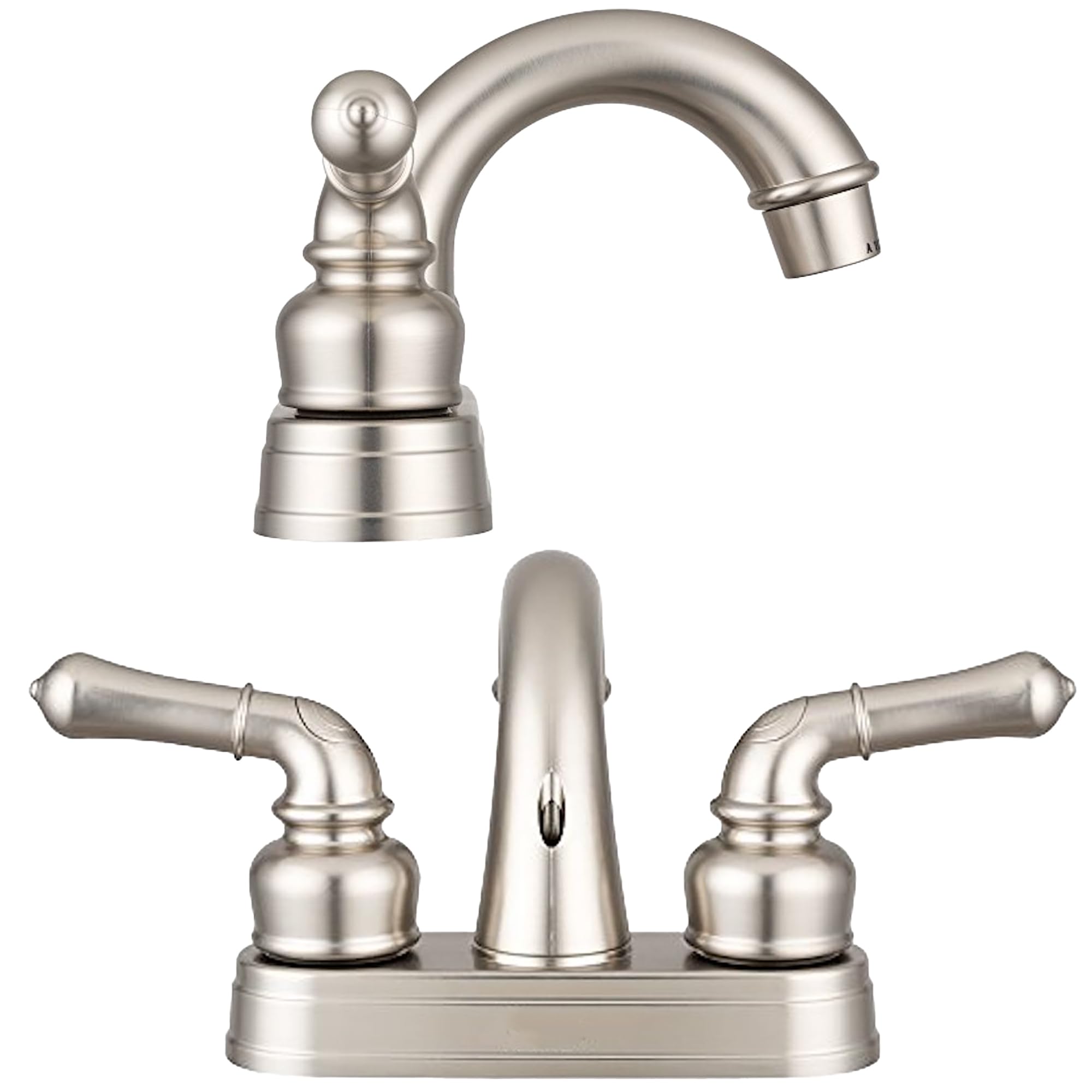 Dura Faucet Dura Faucet DF-PL620C-SN RV Bathroom Sink Faucet - Smooth Turning 2-Lever (Brushed Satin Nickel) - Outdoor Depot