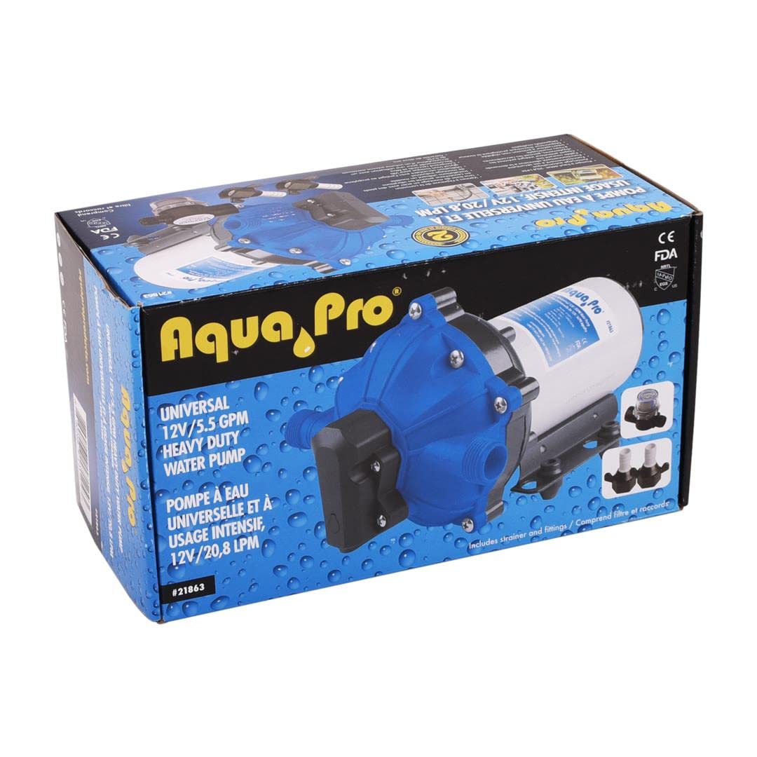 Aquapro Aqua Pro Water Pump 21863, Self-Priming, 5.5 Gpm 12V, Thermal Overload Protection, with 50 Mesh - Outdoor Depot