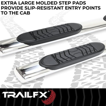 Trailfx Truck Running Boards Fits Ram 1500 Crew Cab 2011-2018 Oval 5 Inch Straight Nerf Bars with Step Pads - Outdoor Depot