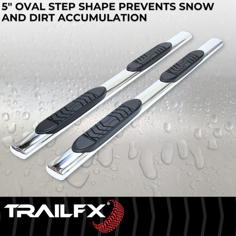 Trailfx Truck Running Boards Fits Ram 1500 Crew Cab 2011-2018 Oval 5 Inch Straight Nerf Bars with Step Pads - Outdoor Depot