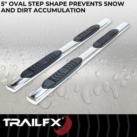 Trailfx Truck Running Boards Fits Ram 1500 Crew Cab 2011-2018 Oval 5 Inch Straight Nerf Bars with Step Pads - Outdoor Depot