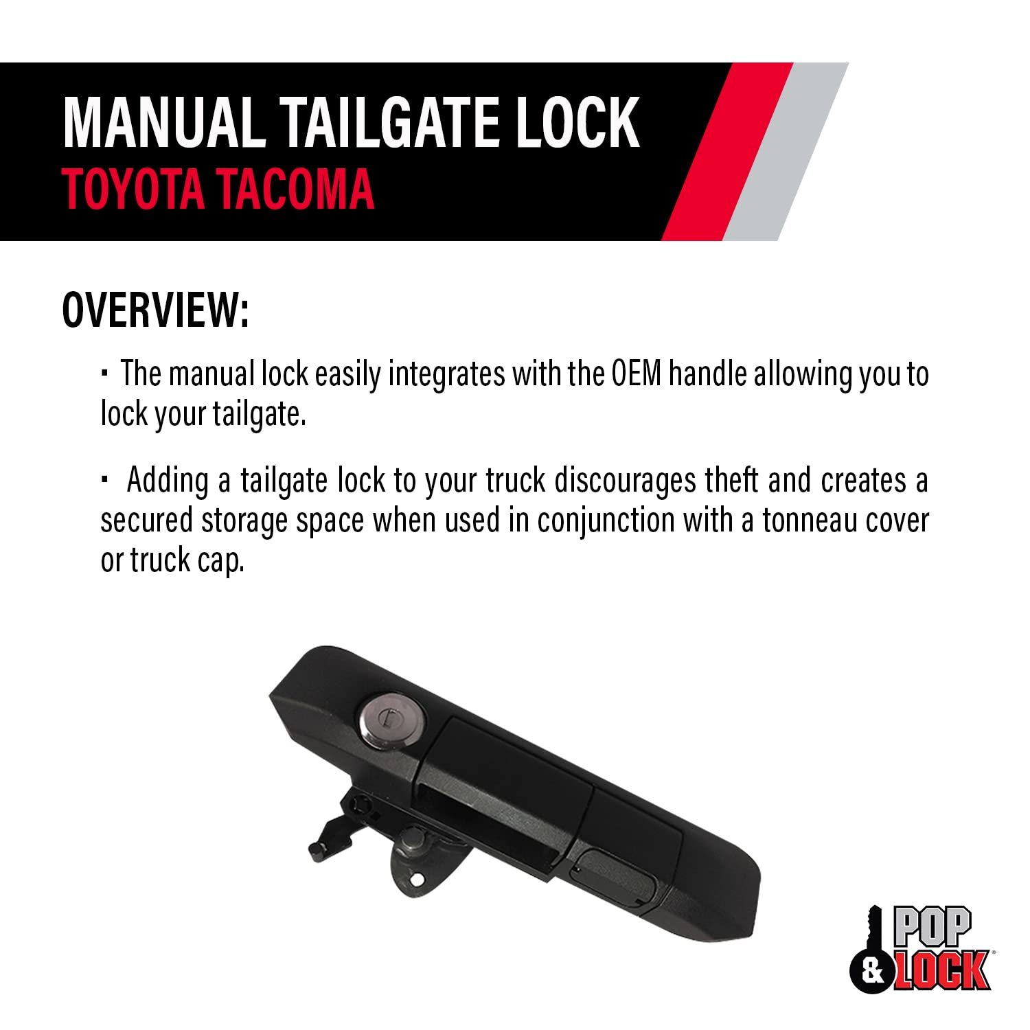 Pop & Lock Pop & Lock PL5400 Black Manual Tailgate Lock with Bolt Codeable Technology for Toyota Tacoma - Outdoor Depot