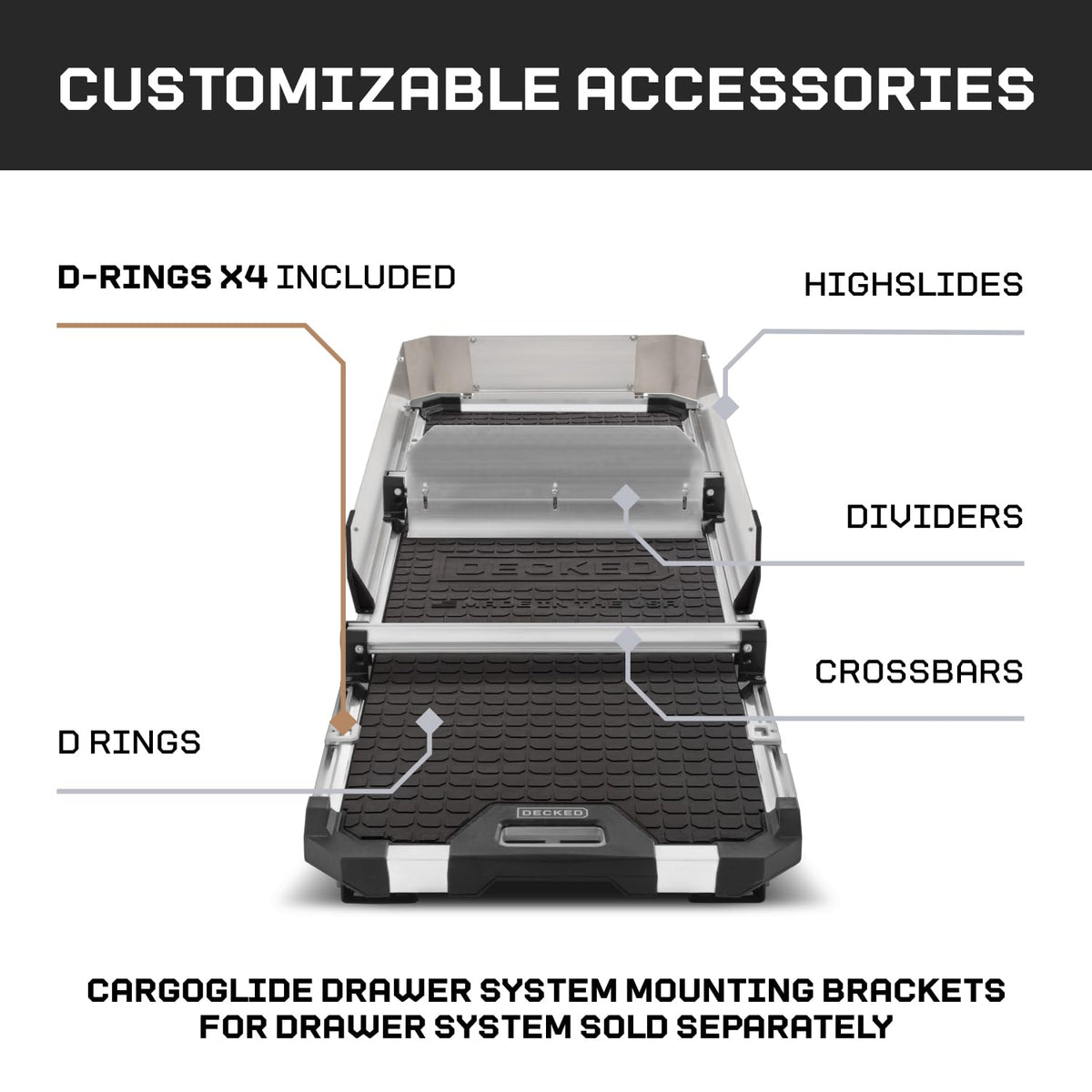 DECKED Decked Truck Bed Slide Compatible with CargoGlide 600/75% / 24" W / 52" L for Maverick - 1500 lb - Outdoor Depot