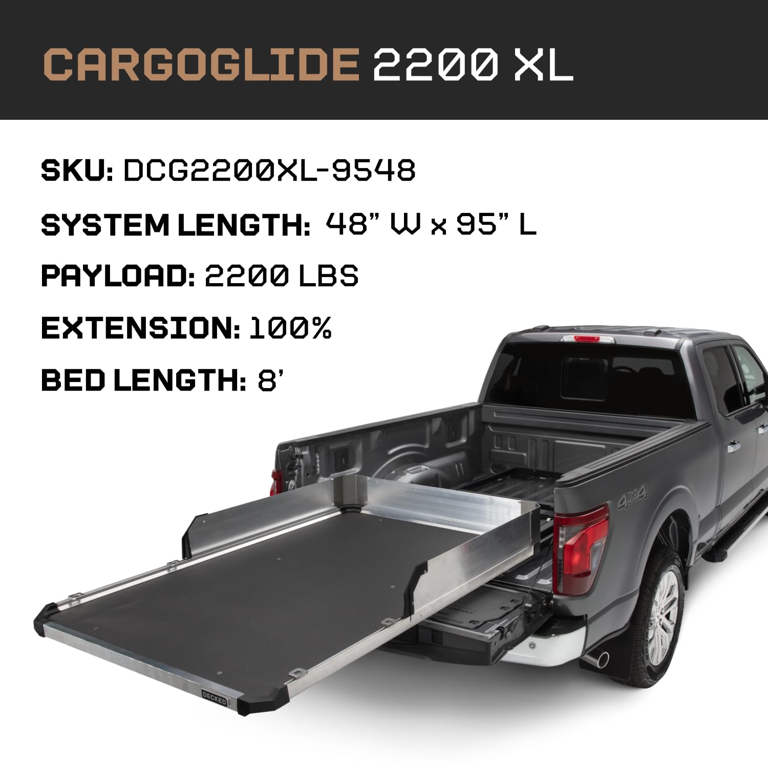 DECKED CargoGlide XL Truck Bed Slide – 2200 lb Capacity, 100% Extension – Heavy-Duty Pickup Cargo Slide for - Outdoor Depot