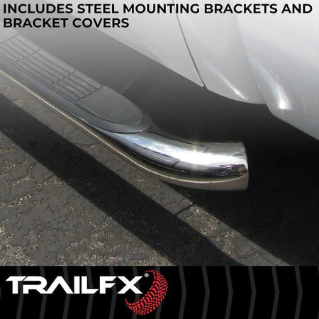 Trailfx Nerf Bars Fits Jeep Gladiator JT 2020-2025 Polished Stainless Steel 3-Inch Round Bent Rocker Panel - Outdoor Depot