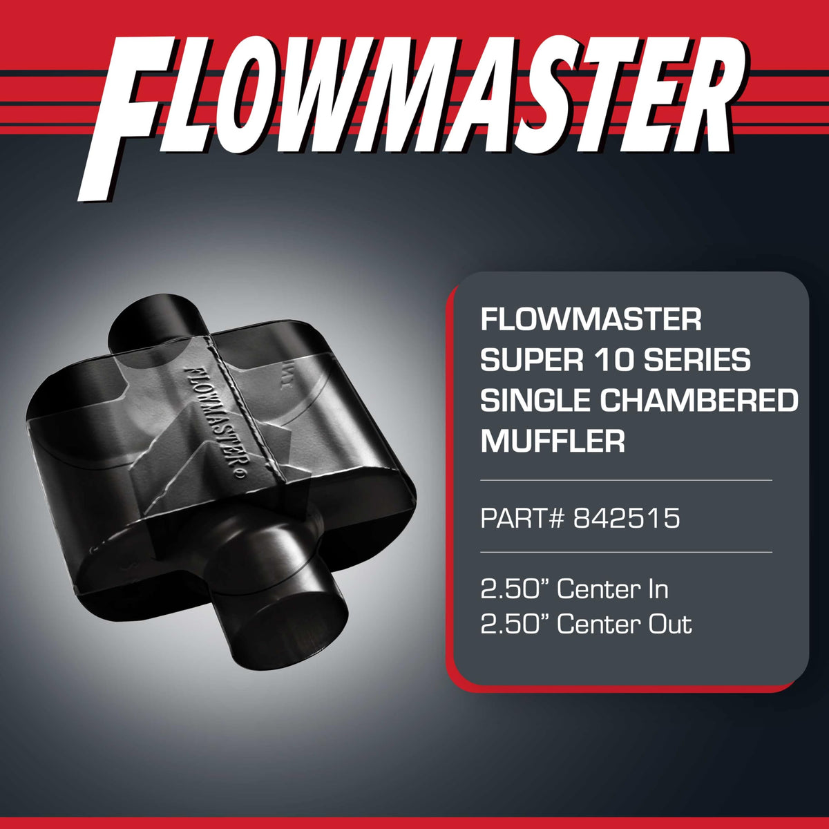 Flowmaster Flowmaster Super 10 Series Chambered Muffler – 2.50” Center In / 2.50” Center Out – Race-Inspired - Outdoor Depot