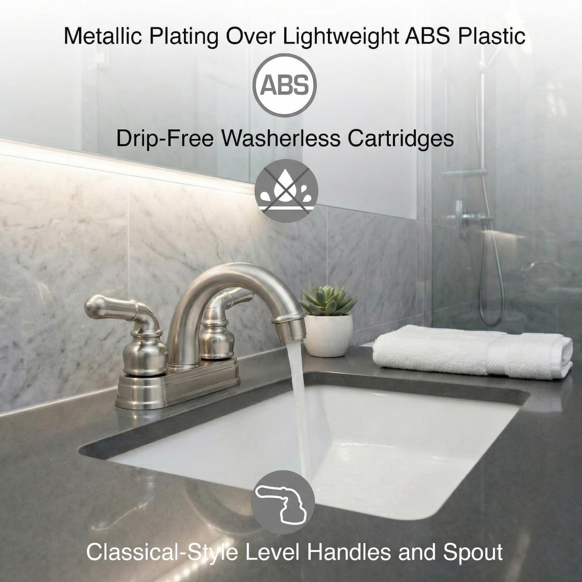 Dura Faucet Dura Faucet DF-PL620C-SN RV Bathroom Sink Faucet - Smooth Turning 2-Lever (Brushed Satin Nickel) - Outdoor Depot