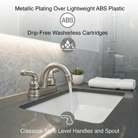Dura Faucet Dura Faucet DF-PL620C-SN RV Bathroom Sink Faucet - Smooth Turning 2-Lever (Brushed Satin Nickel) - Outdoor Depot