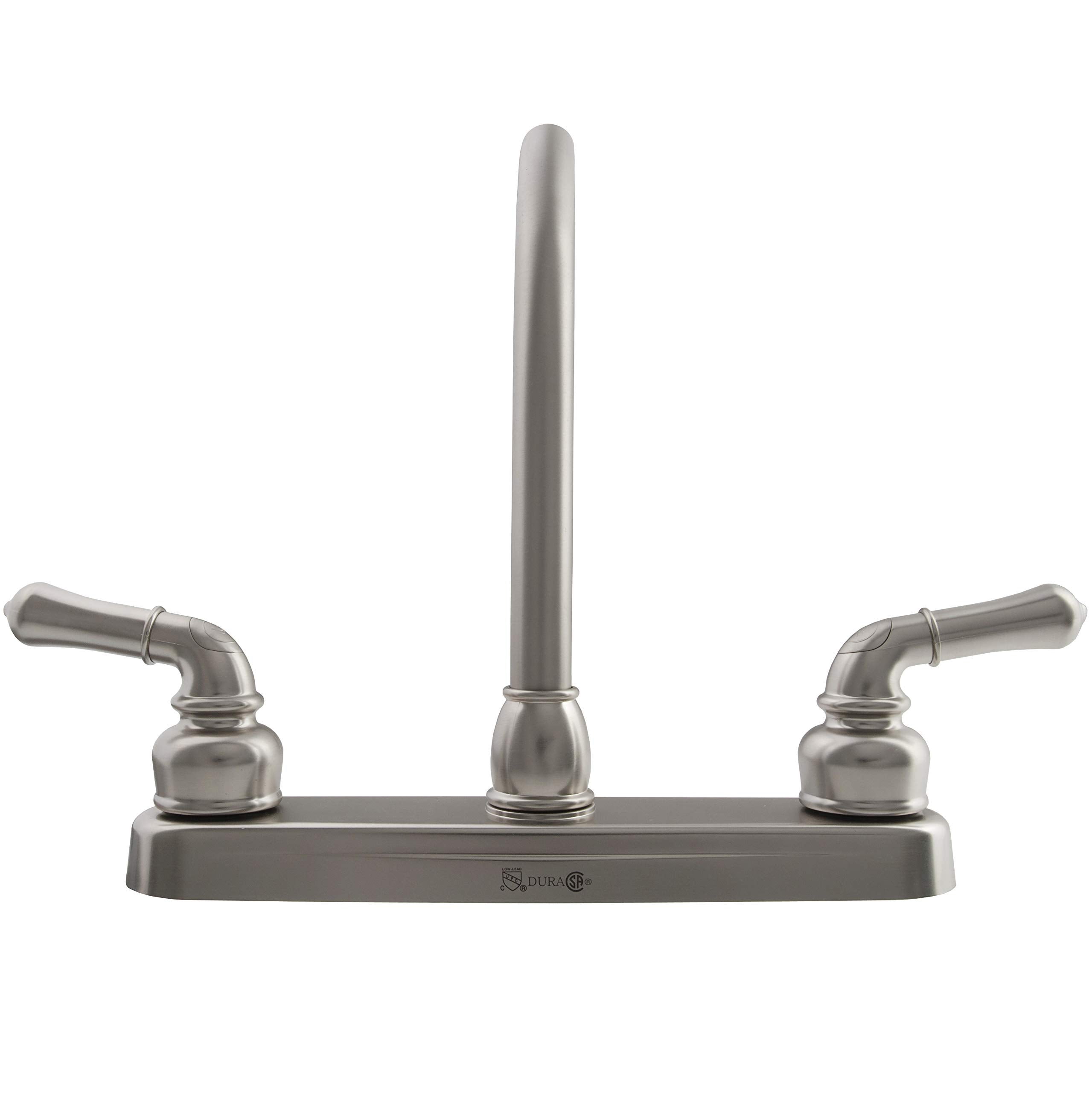 Dura Faucet Dura Faucet DF-PK210C-SN Hi-Rise RV Kitchen Sink Faucet with Classical Levers (Brushed Satin - Outdoor Depot