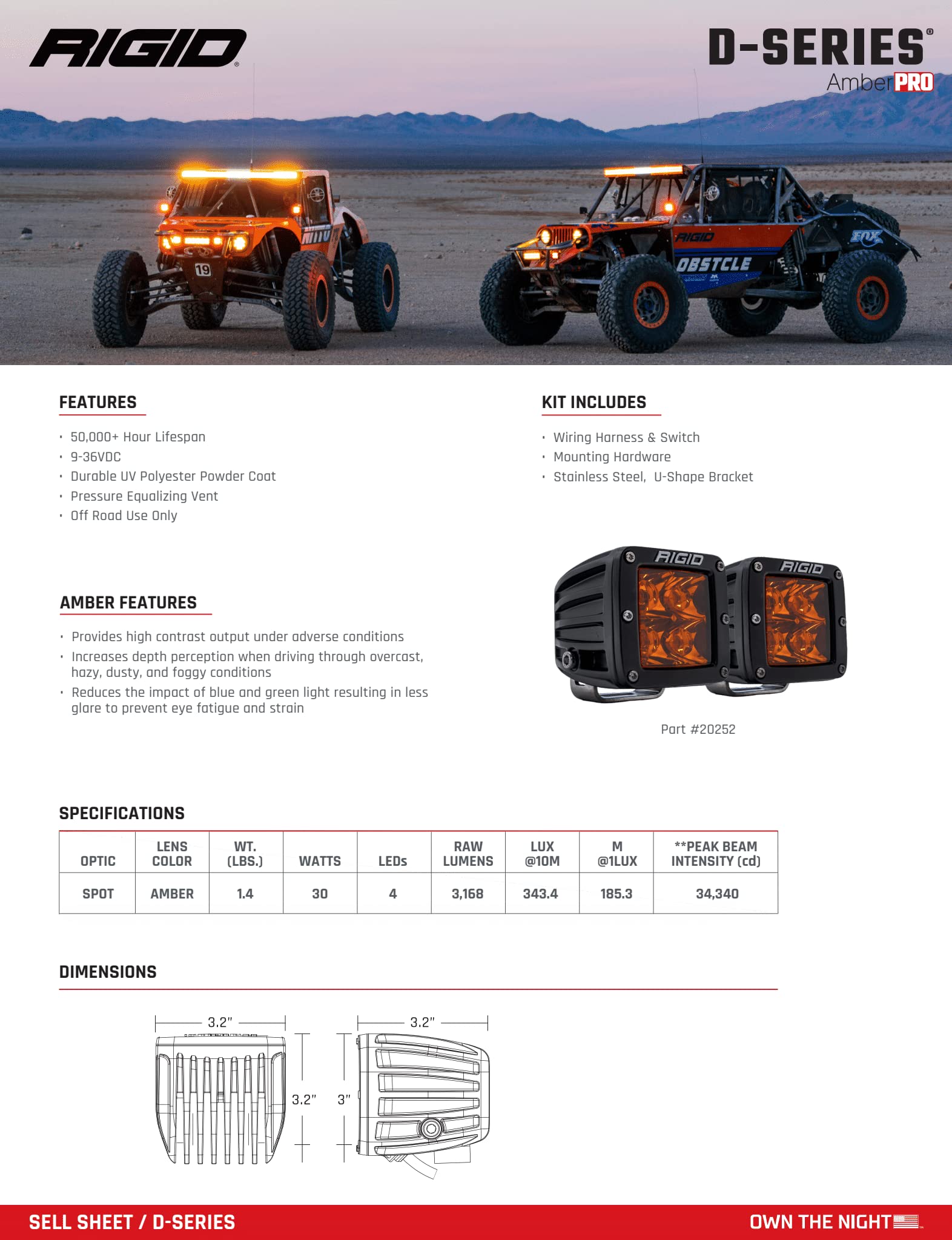 RIGID RIGID INDUSTRIES 20252-D-Series-Spot-with-Amber-PRO-Lens-Pair-02 - Outdoor Depot