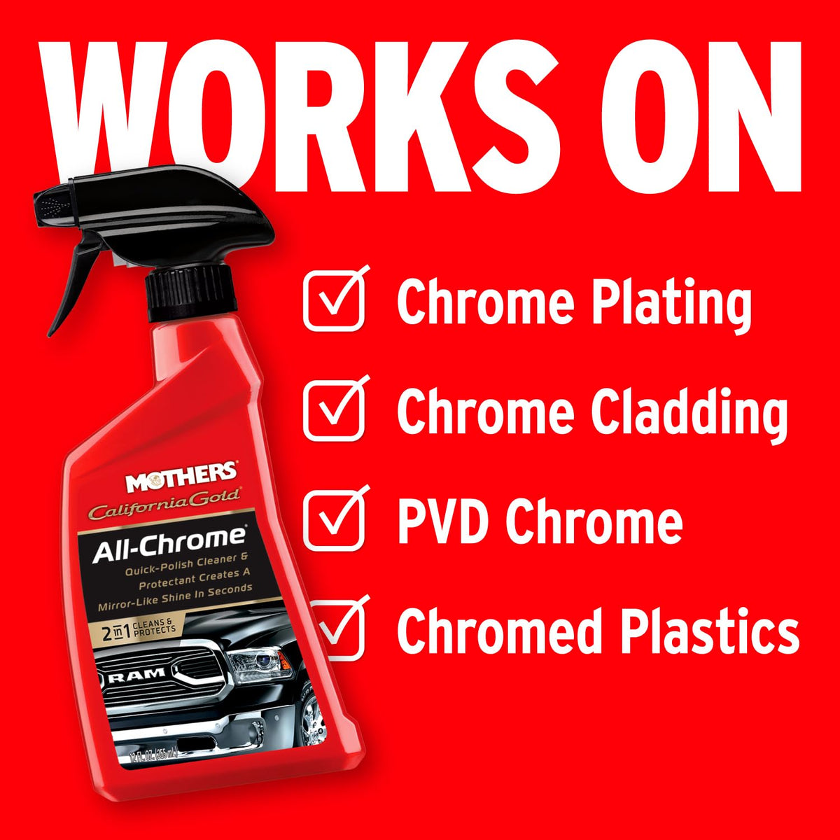 Mothers Mothers California Gold All-Chrome, 12 oz. – Cleans & Polishes Chrome, PVD & Chromed Plastics, - Outdoor Depot