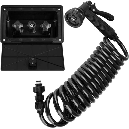 Dura Faucet Dura Faucet DF-SA189-BK RV Exterior Quick Connect Detachable Sprayer, Hose, Port, and Spray Box - Outdoor Depot