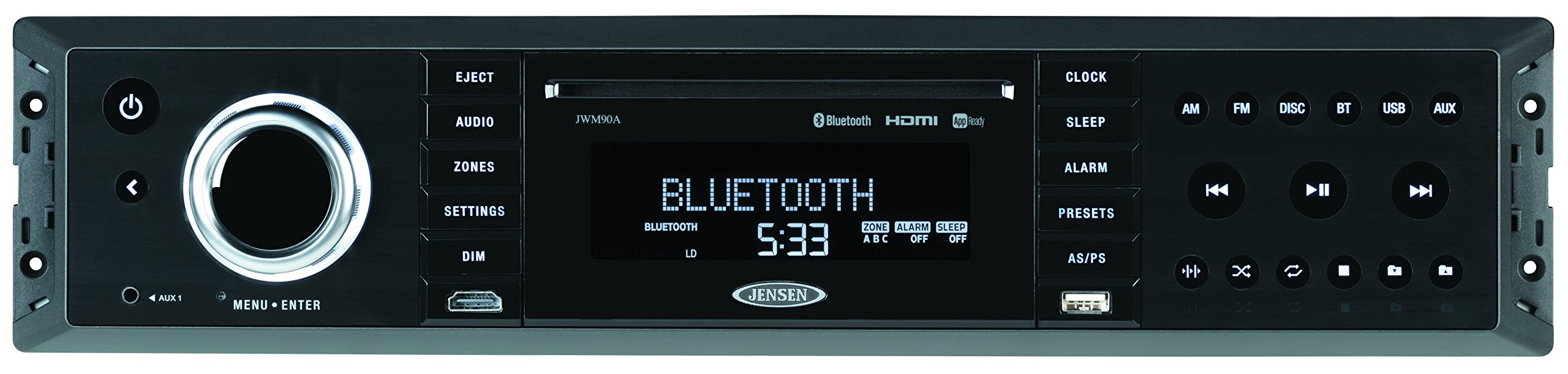 Jensen Jensen JWM90A Slimline 3-Zone Source Theater-Style Bluetooth Wallmount Stereo with App Control, - Outdoor Depot