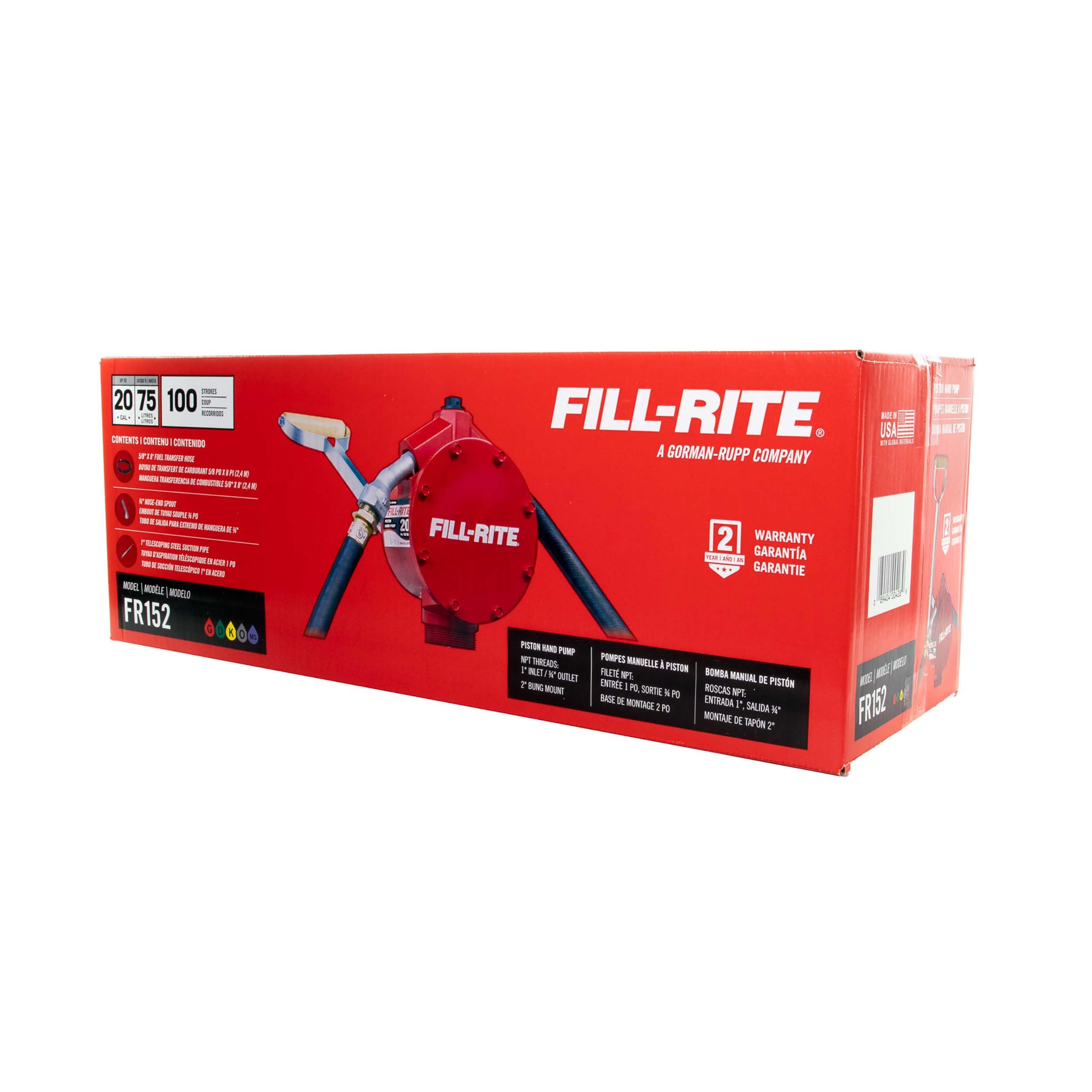 Fill-Rite Fill-Rite FR152 Piston Hand Pump with Hose & Nozzle Spout, Red - Outdoor Depot