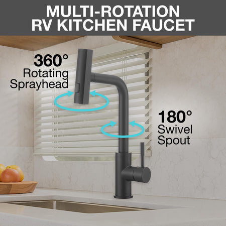 Dura Faucet Dura Faucet (DF-MK511X-MB) Rainfall RV Kitchen Faucet – Matte Black, Dual-Mode Rotating Spray - Outdoor Depot