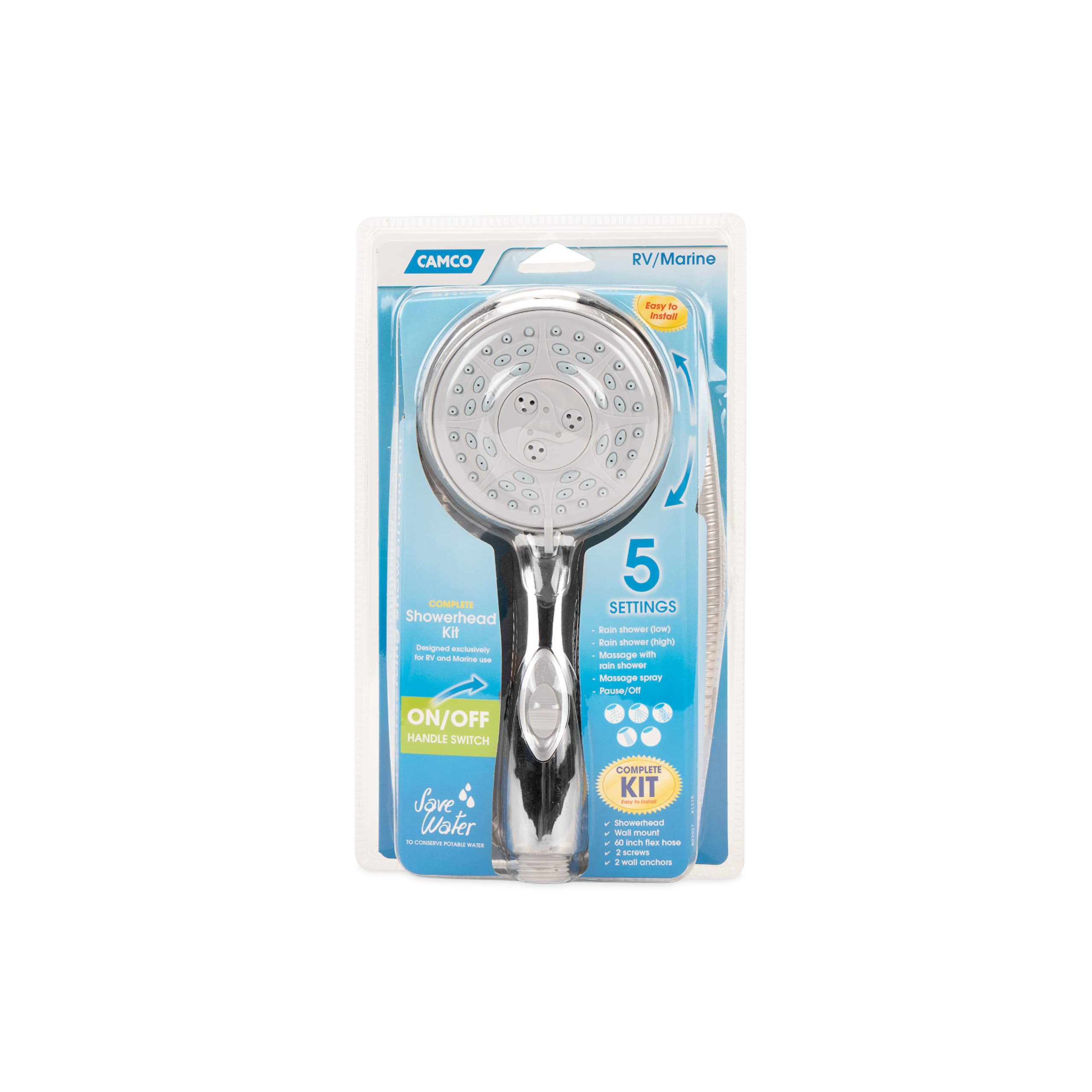 Camco Camco 43713 RV Shower Head Kit with On/Off Switch and 60" Flexible Shower Hose (Chrome) - Outdoor Depot