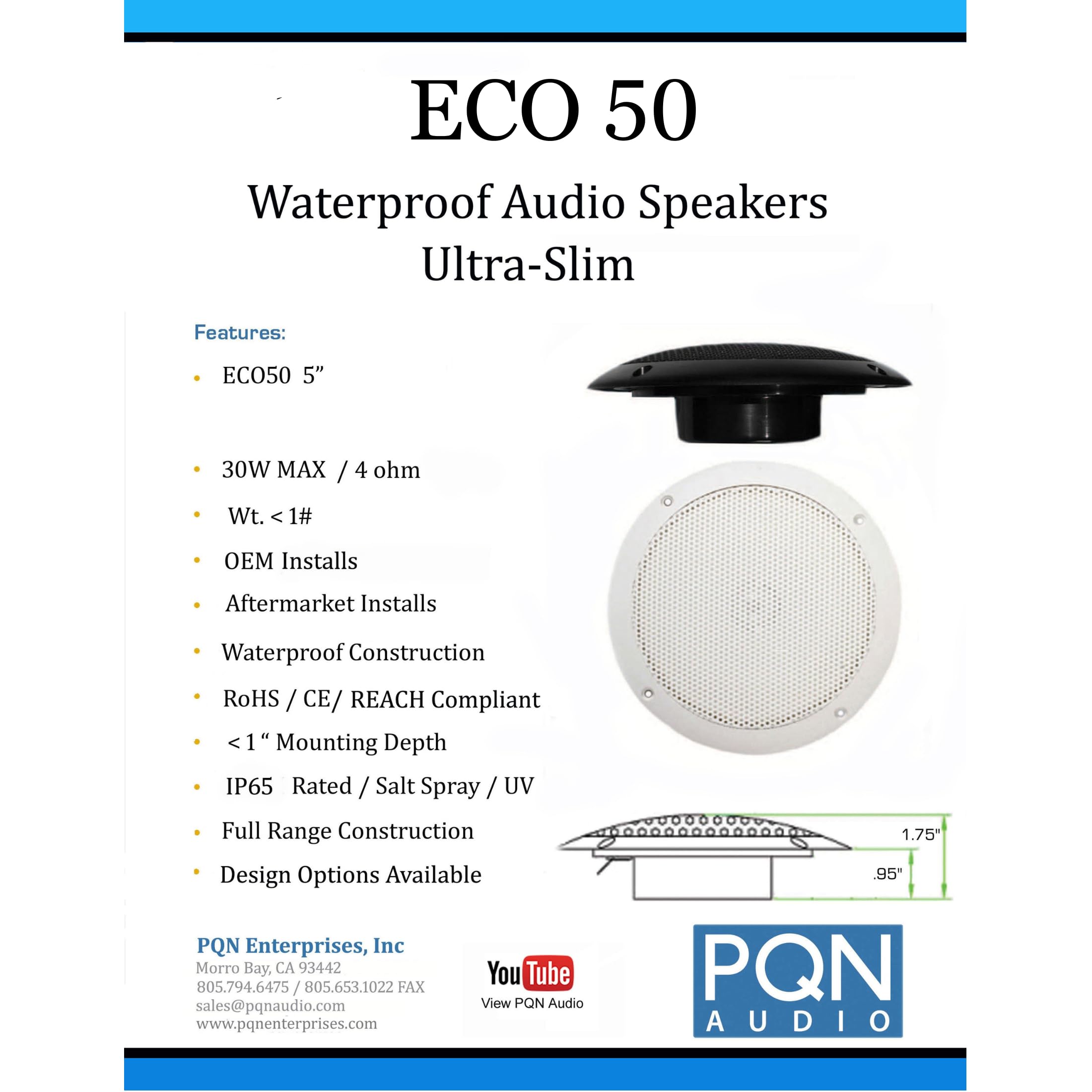 PQN Audio PQN Audio ECO50-4W Waterproof Marine Speakers - RV, Camper, Boat, Wall and Floor Outdoor Speakers - Outdoor Depot