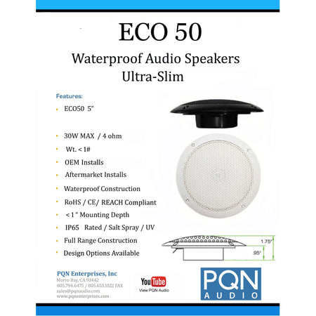 PQN Audio PQN Audio ECO50-4W Waterproof Marine Speakers - RV, Camper, Boat, Wall and Floor Outdoor Speakers - Outdoor Depot