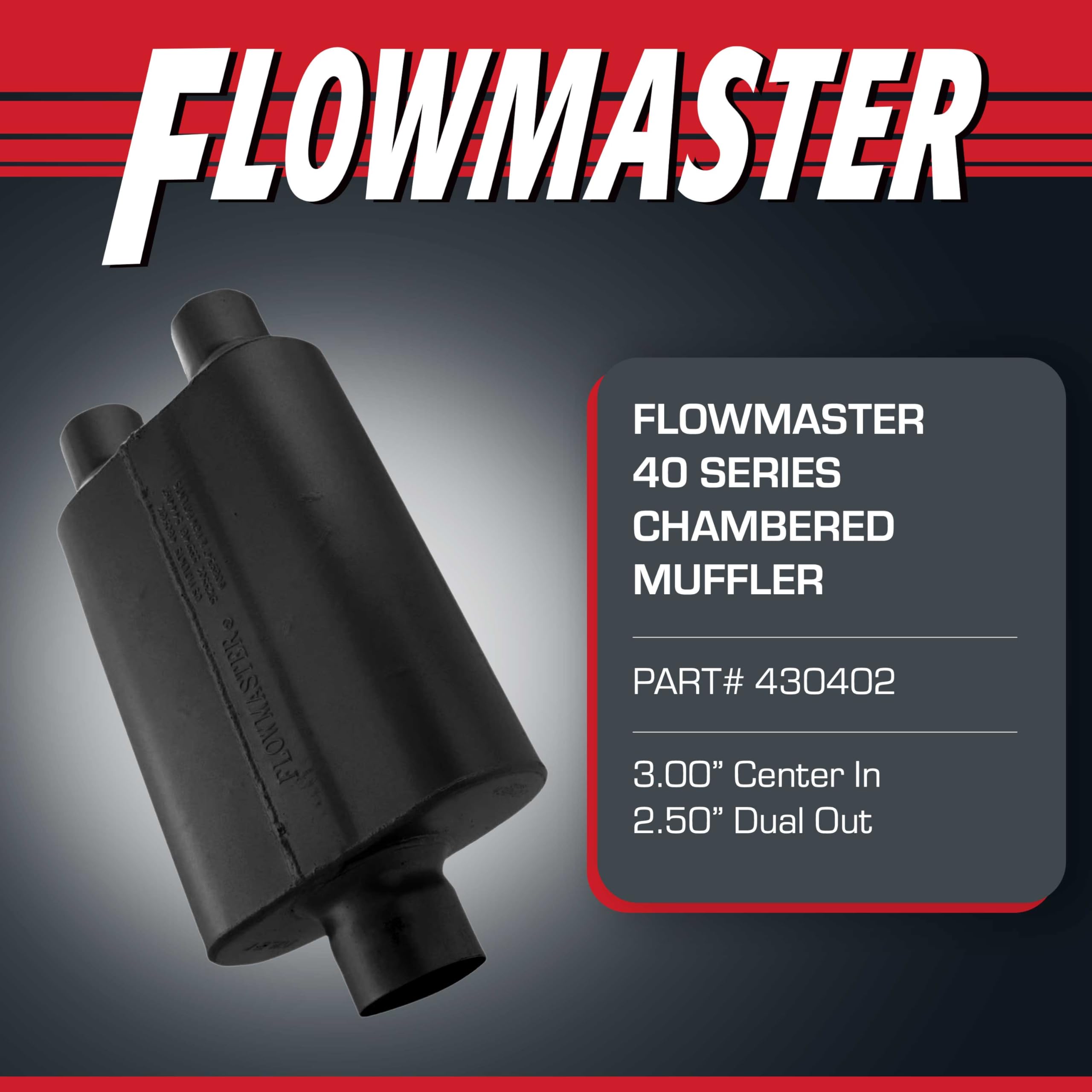 Flowmaster Flowmaster 40 Series Original Chambered Muffler – 3.00” Center In / 2.50” Dual Out – Aggressive - Outdoor Depot