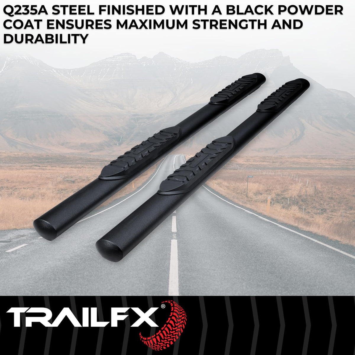 Trailfx TrailFX Nerf Bar Fits 2024-2025 Toyota Tacoma Double Cab 4 Inch Oval Straight with Step Pads Rocker - Outdoor Depot