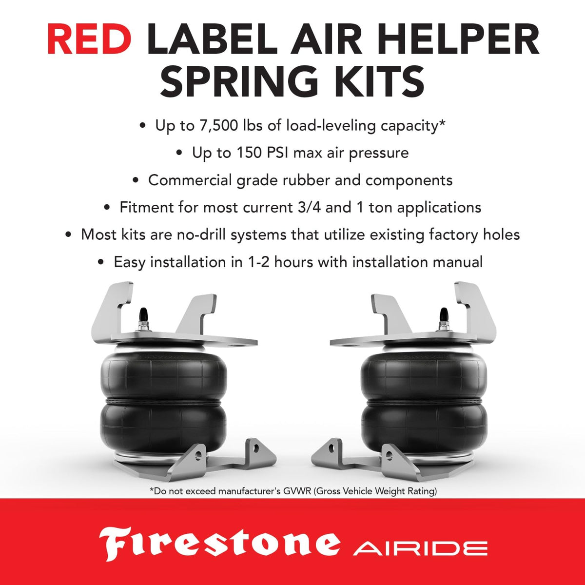 Airide Firestone Airide 2716 RED Label Extreme Duty Rear Air Spring Kit fits 2017-2025 Ford F250 F350 F450 - Outdoor Depot