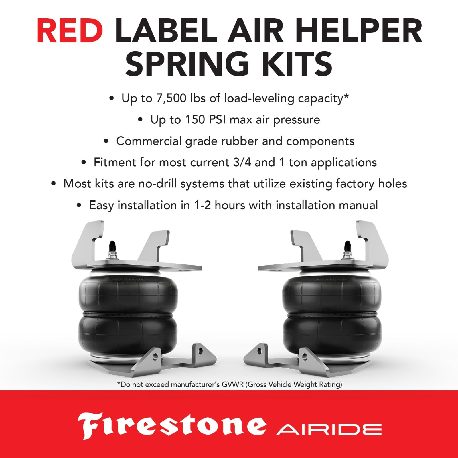 Airide Firestone Airide 2716 RED Label Extreme Duty Rear Air Spring Kit fits 2017-2025 Ford F250 F350 F450 - Outdoor Depot